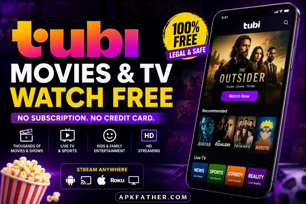 Tubi TV APK thumbnail showing the app branding and visual interface