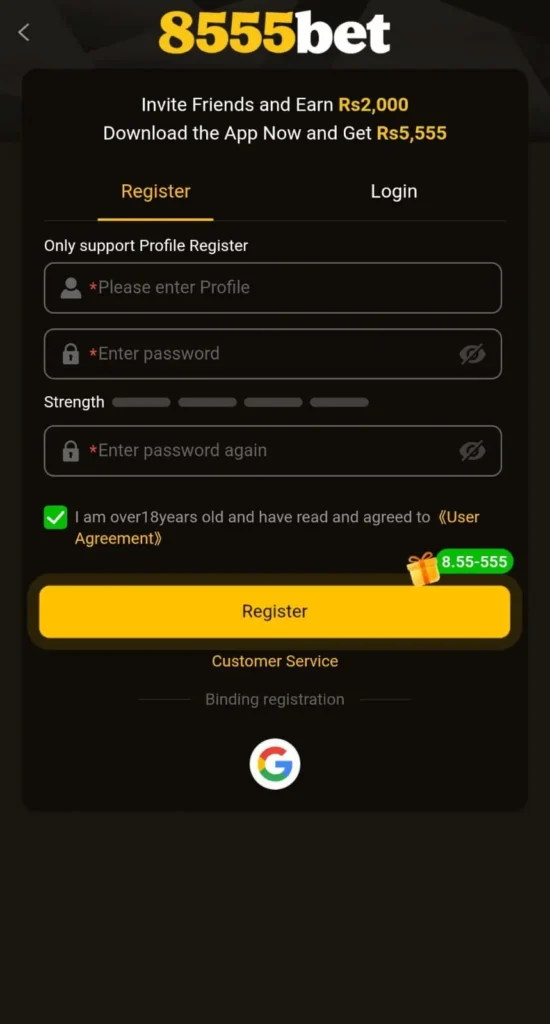 8555betngame login screen