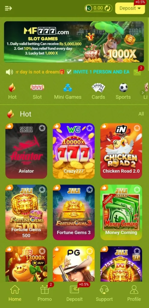MF777 game dashboard