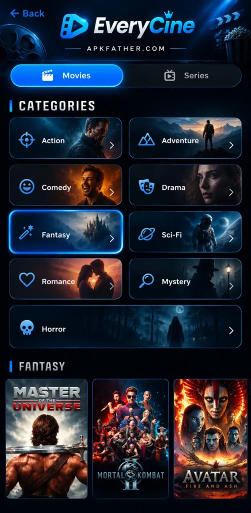 everycine Categories Interface
